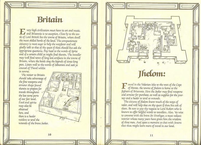 Cada ciudad representa una virtud. Britain es Compasión, Jhelom es Valor.