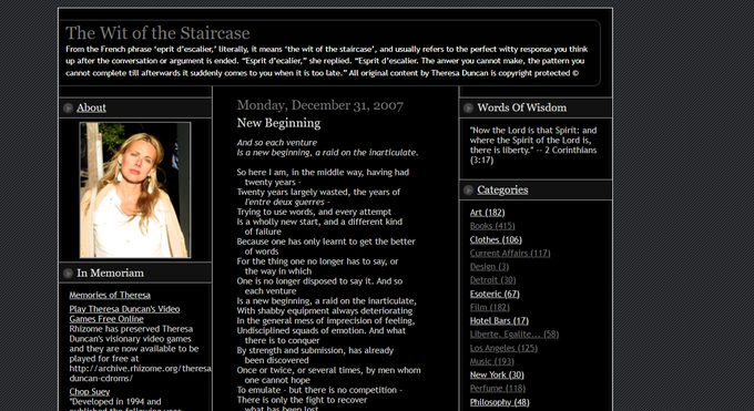 El blog de Theresa Duncan se actualizó automáticamente dos veces más, con posts programados por la autora.