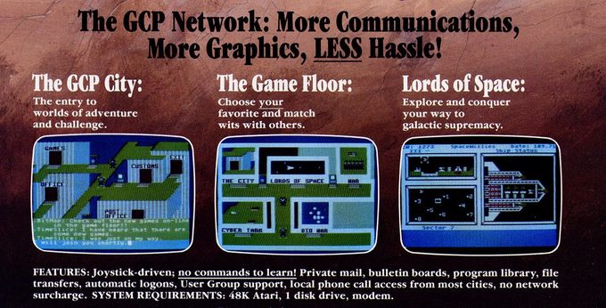 La GCP Network, uno de los primeros servicios en ofrecer gaming en línea con gráficos, anunciaba en la revista. Nunca tuvo más de mil suscriptores.