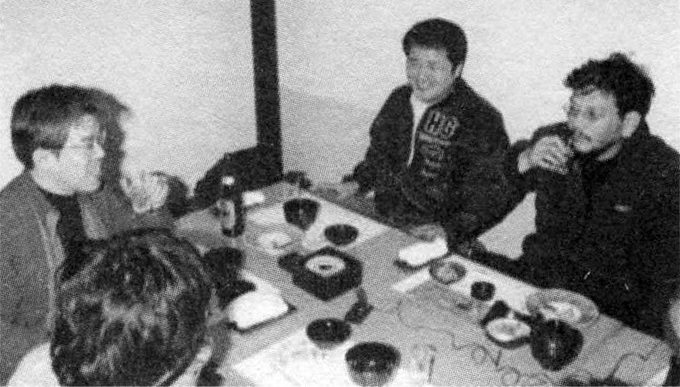 Takami Akai, Hiroyuki Yamaga (The Wings of Honnêamise) y Hideaki Anno, en los primeros días de Gainax.