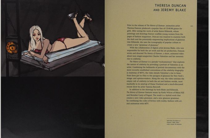 Doble página de The History of Glamour en el catálogo de la bienal Whitney de 2000.