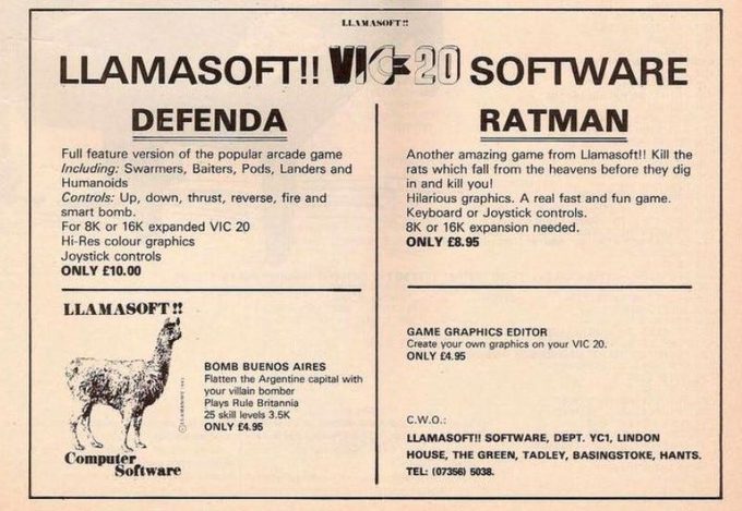 Aviso de Llamasoft promocionando Bomb Buenos Aires en la revista Your Computer de julio de 1982. “Aplastá la capital de Argentina con tu bombardero villano.”