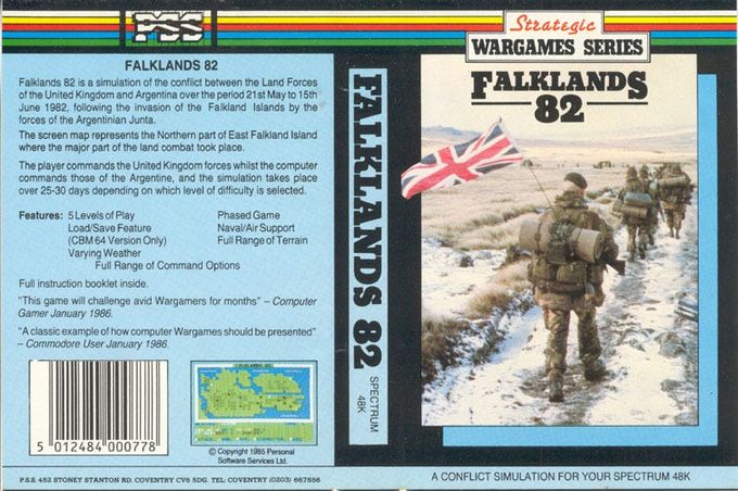 Portada de la versión de ZX Spectrum de Falklands ‘82, que reitera la narrativa thatcheriana: la guerra no era contra la Argentina, sino contra “las fuerzas de la Junta”.