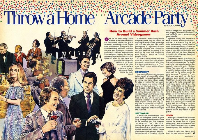 El número 17 de Electronic Games te enseña a hacer una “fiesta arcade” en tu casa. Una idea digna de 1955 con estética de esa época.